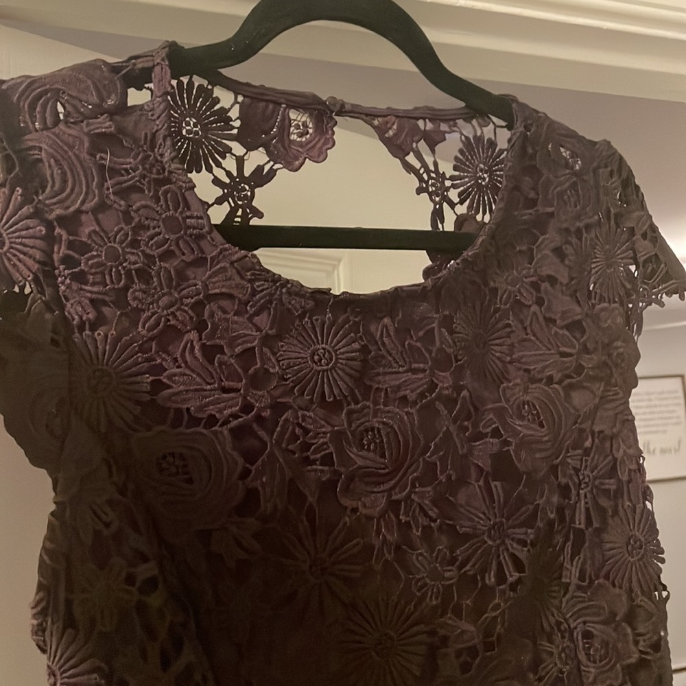 Lulus dark purple crochet overlay open back mini dress size L